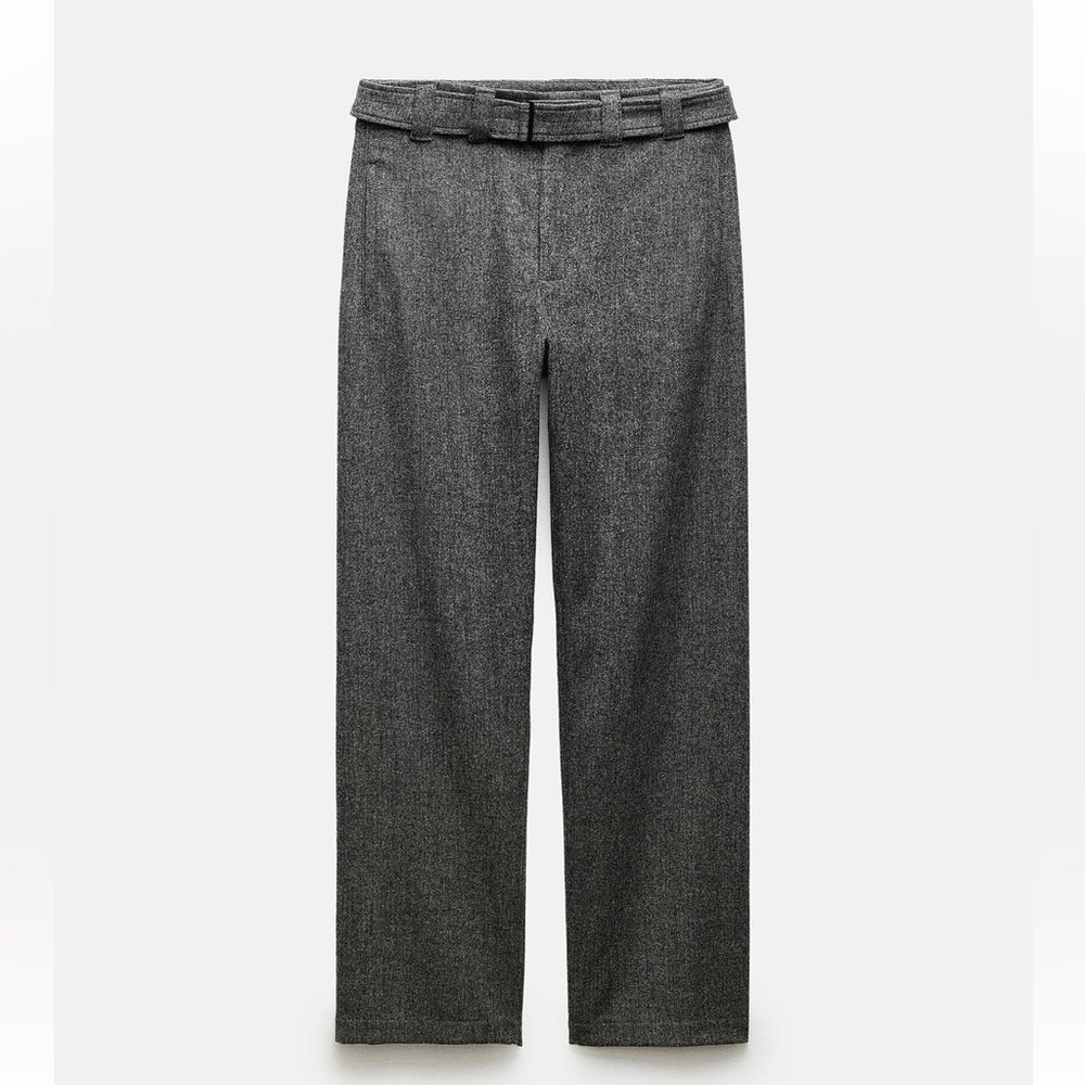 Zara Wool Blend Wide Leg Mid Rise Pants ZW Collection Gray Marl size XS NWT - Picture 6 of 16